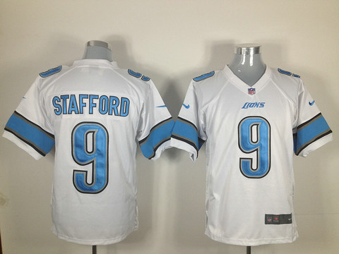 Nike NFL Detroit Lions 9 Stafford Nike White Game Jerseys